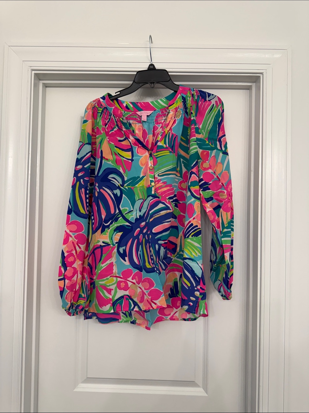 Lilly Pulitzer Elsa Exotic Garden silk top; hard to find